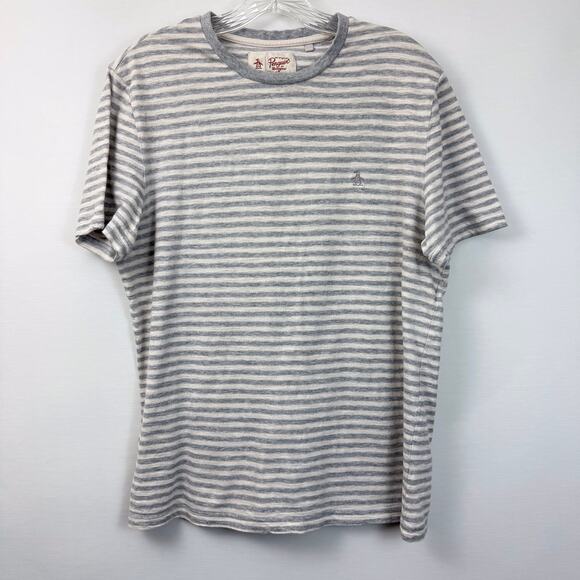 Penguin by Munsing Wear Mens gray white striped short sleeve T shirt with logo - Picture 10 of 16